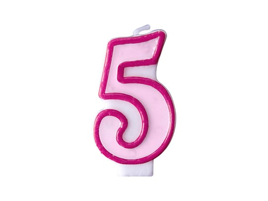 Świeczka urodzinowa, Cyferka 5, różowa, 7 cm PartyDeco