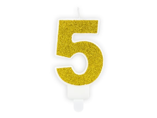 Świeczka urodzinowa, Cyferka 5, złota, 7 cm PartyDeco