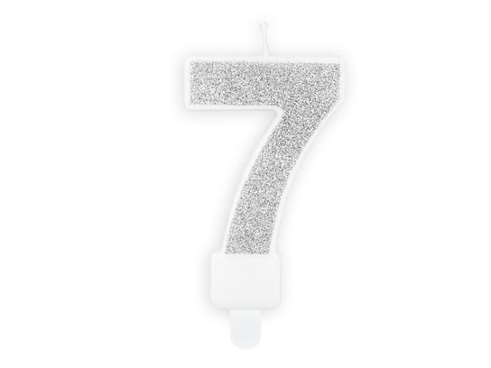 Świeczka urodzinowa, Cyferka 7, srebrna, 7 cm PartyDeco