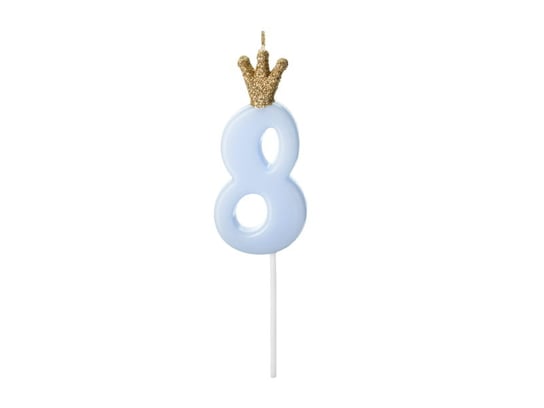Świeczka urodzinowa Cyferka 8,  jasny niebieski, 9.5cm PartyDeco
