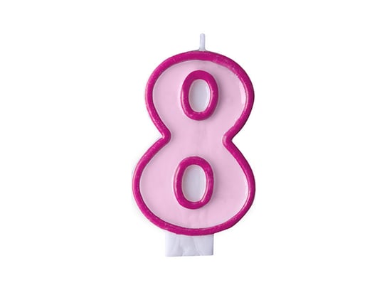Świeczka urodzinowa, Cyferka 8, różowa, 7 cm PartyDeco
