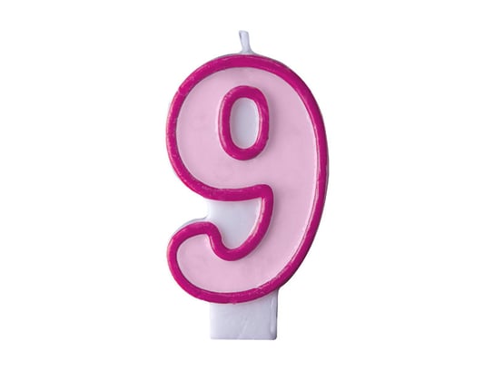 Świeczka urodzinowa, Cyferka 9, różowa, 7 cm PartyDeco