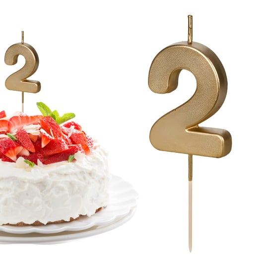 Świeczka urodzinowa na tort Cyferka Cyfra 2 złota metaliczna 5cm ABC