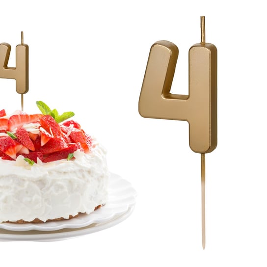 Świeczka urodzinowa na tort Cyferka Cyfra 4 złota metaliczna 5cm ABC