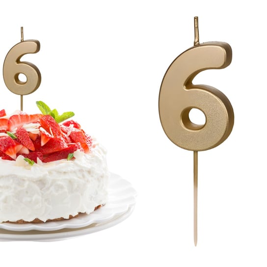 Świeczka urodzinowa na tort Cyferka Cyfra 6 złota metaliczna 5cm ABC
