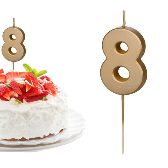 Świeczka urodzinowa na tort Cyferka Cyfra 8 złota metaliczna 5cm ABC