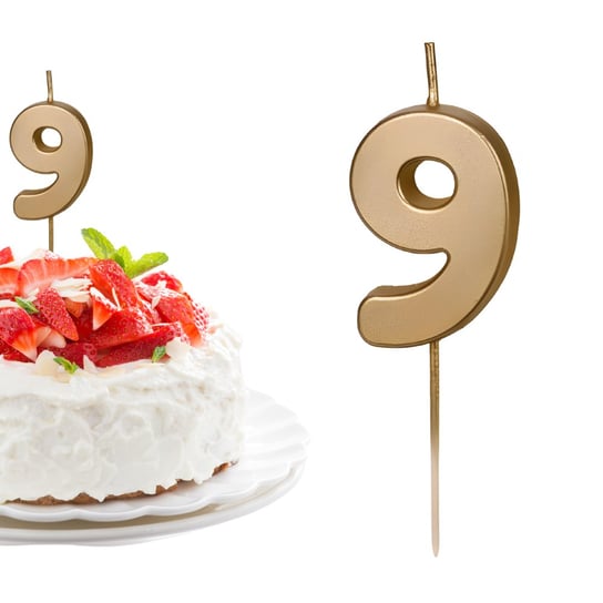 Świeczka urodzinowa na tort Cyferka Cyfra 9 złota metaliczna 5cm ABC