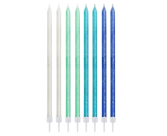 Świeczki brokatowe, niebieski miks, 14.5x0.6 cm, 24 szt. GoDan