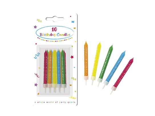 Świeczki kolorowe klasyczne Happy Birthday - 8 cm - 10 szt. Procos
