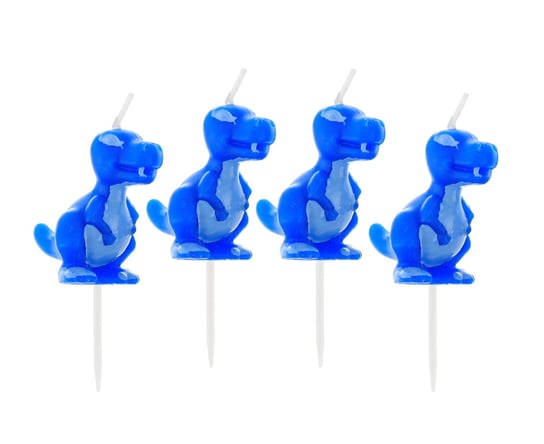 Świeczki na tort, dinozaury, niebieskie, 4 sztuki GoDan