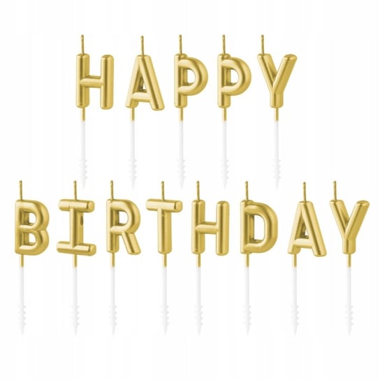 Świeczki na tort urodzinowe Happy Birthday złote PartyPal