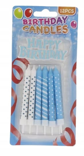 Świeczki Na Tort Urodzinowe Napis Niebieskie 12Szt PartyDeco