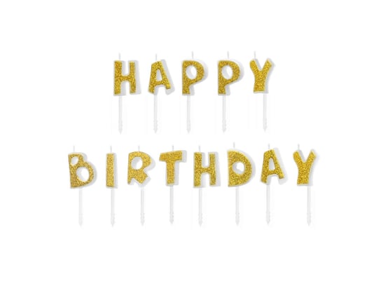 Świeczki Pikery Napis - Złoty Brokatowy Napis Happy Birthday PartyPal