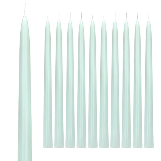 Świeczki Świece Stożkowe miętowe jasnozielone proste długie 24cm 10szt ABC