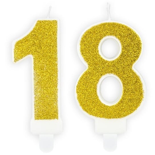 Świeczki Urodzinowe Cyfra 18 Brokatowe Złote Na Tort Ozdoba Dekoracja ABC