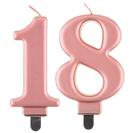 Świeczki Urodzinowe Cyfra 18 Metaliczne Różowe Na Tort Ozdoba Dekoracja ABC