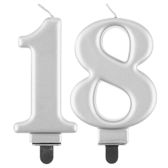 Świeczki Urodzinowe Cyfra 18 Metaliczne Srebrnena Na Tort Ozdoba Dekoracja ABC