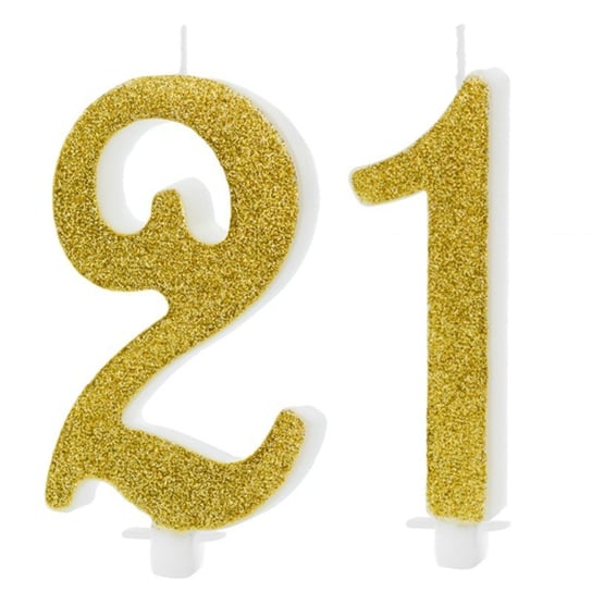 Świeczki Urodzinowe Cyfra 21 Brokatowe Złote Duże Na Tort Ozdoba Dekoracja ABC