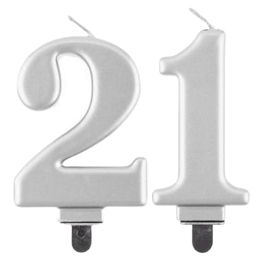 Świeczki Urodzinowe Cyfra 21 Metaliczne Srebrne Na Tort Ozdoba Dekoracja ABC