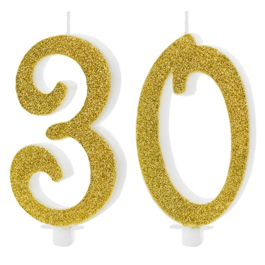 Świeczki Urodzinowe Cyfra 30 Brokatowe Złote Duże Na Tort Ozdoba Dekoracja ABC
