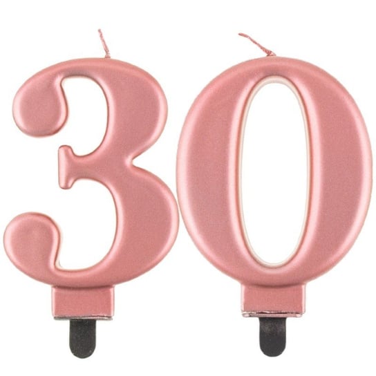 Świeczki Urodzinowe Cyfra 30 Metaliczne Różowe Na Tort Ozdoba Dekoracja ABC