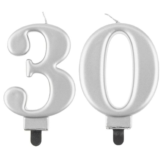 Świeczki Urodzinowe Cyfra 30 Metaliczne Srebrne Na Tort Ozdoba Dekoracja ABC