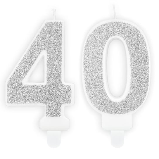 Świeczki Urodzinowe Cyfra 40 Brokatowe Srebrne Na Tort Ozdoba Dekoracja ABC