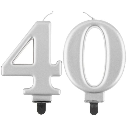 Świeczki Urodzinowe Cyfra 40 Metaliczne Srebrne Na Tort Ozdoba Dekoracja ABC