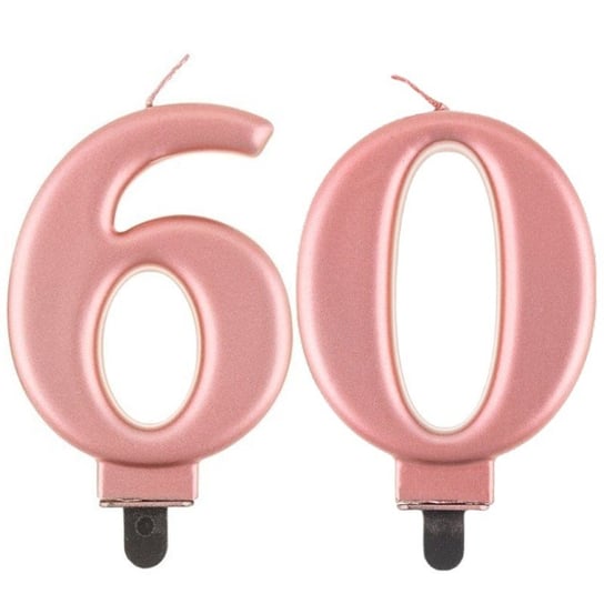 Świeczki Urodzinowe Cyfra 60 Metaliczne Różowe Na Tort Ozdoba Dekoracja ABC