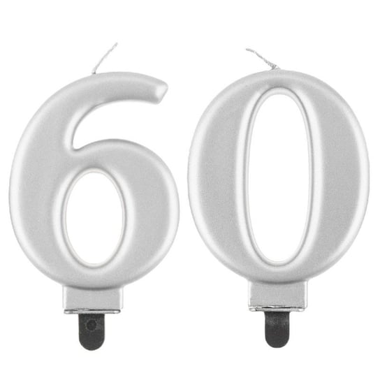 Świeczki Urodzinowe Cyfra 60 Metaliczne Srebrne Na Tort Ozdoba Dekoracja ABC