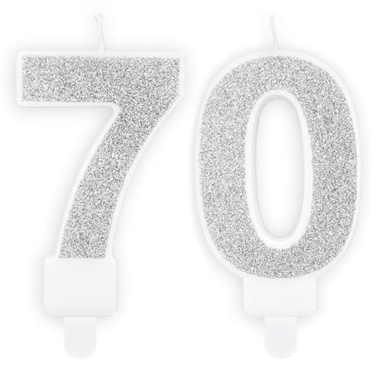 Świeczki Urodzinowe Cyfra 70 Brokatowe Srebrne Na Tort Ozdoba Dekoracja ABC