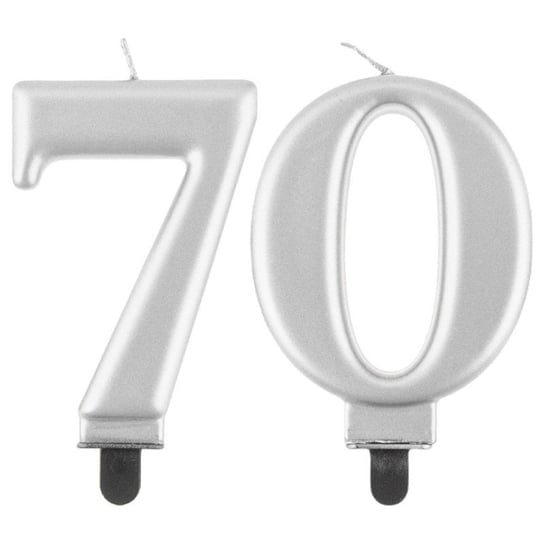 Świeczki Urodzinowe Cyfra 70 Metaliczne Srebrne Na Tort Ozdoba Dekoracja ABC