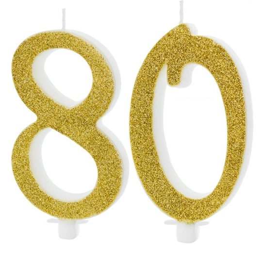 Świeczki Urodzinowe Cyfra 80 Brokatowe Złote Duże Na Tort Ozdoba Dekoracja ABC