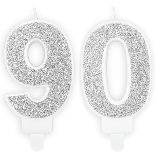 Świeczki Urodzinowe Cyfra 90 Brokatowe Srebrne Na Tort Ozdoba Dekoracja ABC