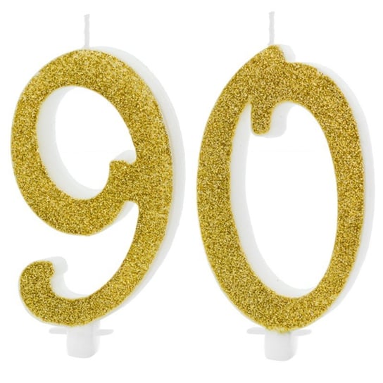 Świeczki Urodzinowe Cyfra 90 Brokatowe Złote Duże Na Tort Ozdoba Dekoracja ABC