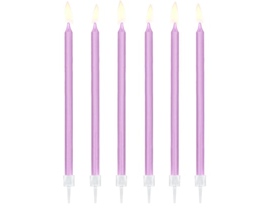 Świeczki urodzinowe gładkie, jasnoliliowe, 14 cm, 12 sztuk PartyDeco