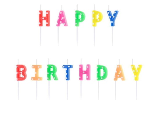 Świeczki urodzinowe Happy Birthday, 2,5 cm, 13 sztuk PartyDeco