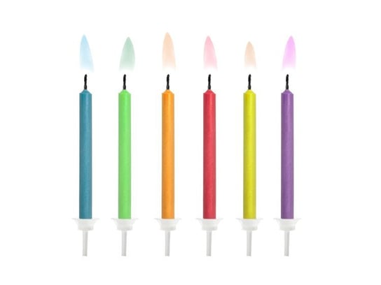 Świeczki urodzinowe Kolorowe Płomienie, 6 sztuk PartyDeco
