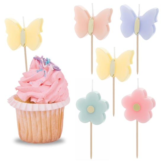 Świeczki Urodzinowe na tort desery Motylki Motyle pastelowe wiosenne 5szt ABC