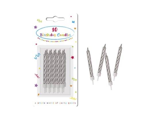 Świeczki urodzinowe spiralne srebrne - 10 szt. Procos
