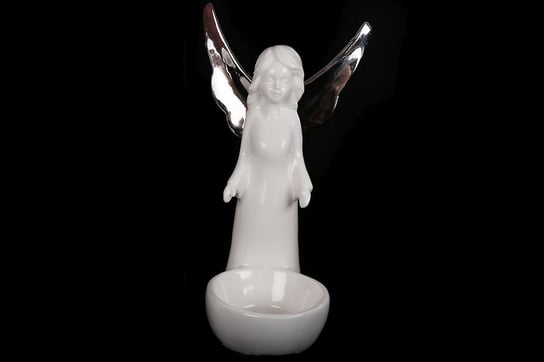 Świecznik, aniołek stojący, ceramika, 15 cm Sil