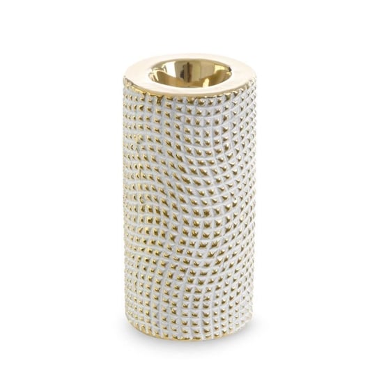 Świecznik Ceramiczny Verda 8X8X15 Biały + Złoty X2 Eurofirany