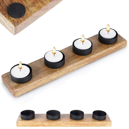 Świecznik drewniany czarny na 4 świeczki tealight 30x6x4 cm Vilde