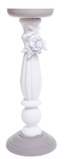 świecznik drewniany z kwiatkami i motylami biało-beżowy duży Ewax