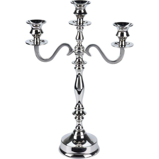 Świecznik, KANDELABR 3-ramienny, srebrny, wysoki połysk, stojak, podstawka GLAMOUR na świecę świeczkę Home Styling Collection