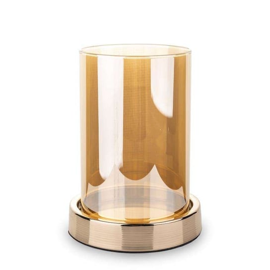 Świecznik Lampion Złoty Metal Szkło Ozdobny 16,5cm Pigmejka