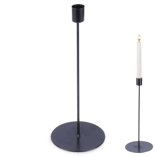 Świecznik metalowy czarny stojak na długą świeczkę dekoracyjny 30,5 cm Vilde