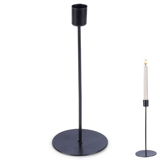 Świecznik metalowy czarny stojak na długą świeczkę stół dekoracyjny 25,5 cm Vilde