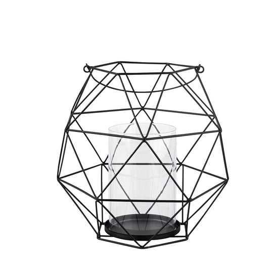 Świecznik metalowy geometryczny z uchwytem i szklanym wkładem, ALTOMDESIGN, czarny, 22x22x22 cm ALTOMDESIGN