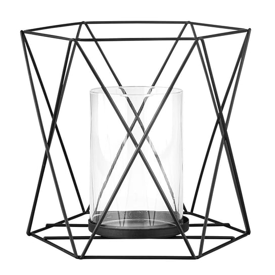 Świecznik metalowy geometryczny z wkładem szklanym, ALTOMDESIGN, czarny, 15x15x16,5 cm ALTOMDESIGN